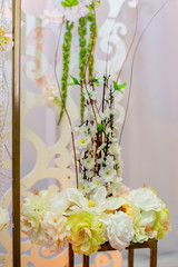 wedding arch close-up. Wedding accessories. white flowers decor