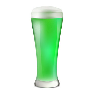 Pint Of Green Beer Isolated On White Background. St Patricks Day Party Concept