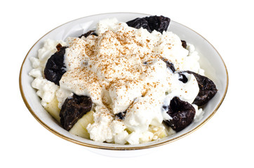 Cottage cheese, fruits, prunes. Health food