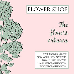 illustration of flower shop visitcard, banner, flyer, poster/ Vector illustartion with contacts and flowers inside