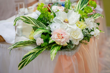 wedding arch close-up. Wedding accessories. white flowers decor