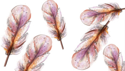 Feathers Vector watercolor. Vintage light delicate pattern textures