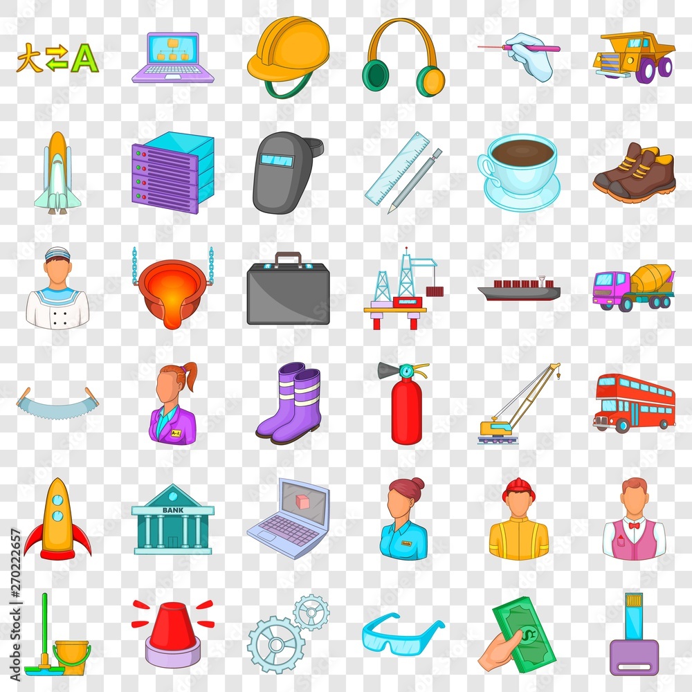 Poster work icons set. cartoon style of 36 work vector icons for web for any design