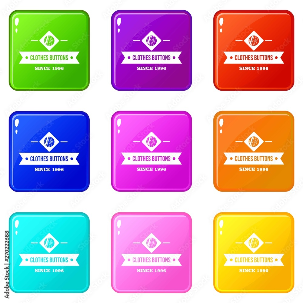 Poster clothes button element icons set 9 color collection isolated on white for any design