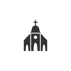 Christian church or chapel black vector icon. Church sign, cathedral flat glyph symbol.
