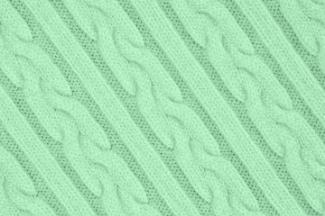 Trendy mint colored Knitwear Fabric Texture with Pigtails and stripes. Repeating Machine Knitting...