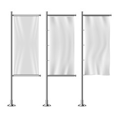 White vertical banner flags set, isolated on white background.