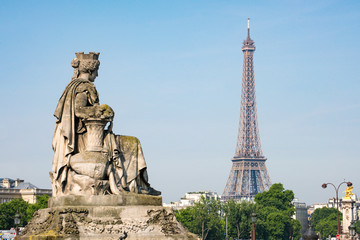 Fototapeta na wymiar Statue of Bordeaux at the Place de la Concorde with Eiffel Tower in the background, Paris, France