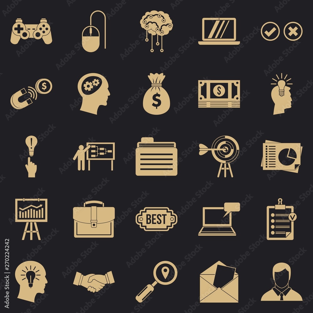 Poster creating game icons set. simple set of 25 creating game vector icons for web for any design