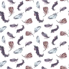  Aquarel naadloos patroon met vogelveren © alinaosadchenko