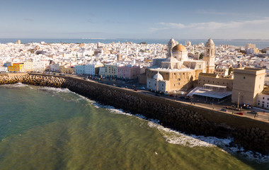 Naklejka premium Aerial view of Cadiz with Cathedral