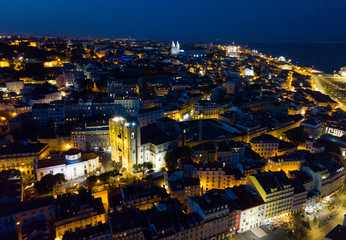 Night aerial view of Lisbon with Cathedral
