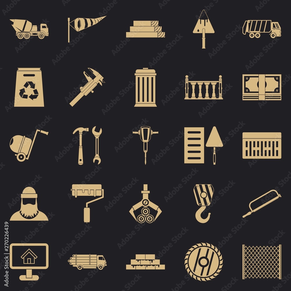 Poster building material icons set. simple set of 25 building material vector icons for web for any design