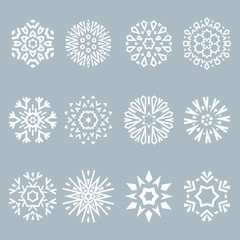 Snowflakes icon collection. Graphic modern blue ornament.