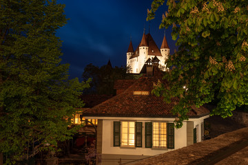 Fototapeta na wymiar Nightscape of Thun Castle in the city of Thun, Bernese Oberland, Switzerland