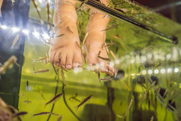 Baby boy feet at the fish spa