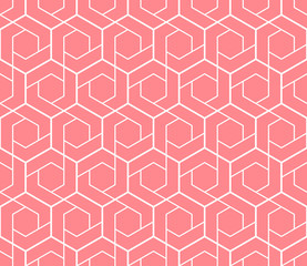 Abstract geometric pattern. A seamless vector background. White and pink ornament. Graphic modern pattern. Simple lattice graphic design