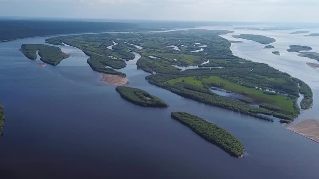 Aerial View. The Lena River in Yakutia on the Far East of Russia