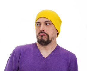 humorous funny male portrait on white background