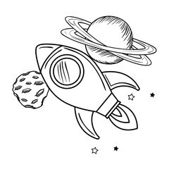 rocket flying with planets of the solar system