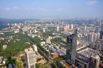 Fototapeta na wymiar Aerial view of Nanjing Modern City Skyline Xinjiekou (South), viewed from Zifeng Tower in Gulou, Nanjing, Jiangsu Province, China.