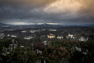 Fototapeta premium Hruba Skala is adjacent sandstone 'rock town', stretching to Trosky Castle, is a protected nature reserve since 1998 and a popular destination for climbers.