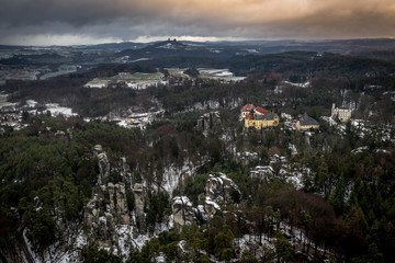 Hruba Skala is adjacent sandstone 'rock town', stretching to Trosky Castle, is a protected nature reserve since 1998 and a popular destination for climbers.