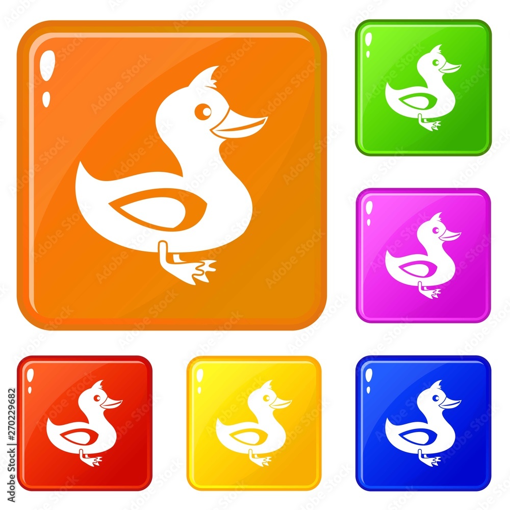 Poster black duck icons set collection vector 6 color isolated on white background