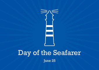 Day of the Seafarer vector. Day of the Seafarer Poster, June 25. Beacon icon vector. Nautical lighthouse on a blue background. Important day