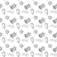 Fototapeta na wymiar Insects doodle seamless pattern, background with bug, fly, butterfly, ladybug, dragonfly, wasp, centipede