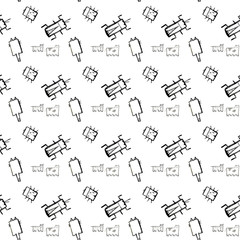 Insects doodle seamless pattern, background with bug, fly, butterfly, ladybug, dragonfly, wasp, centipede