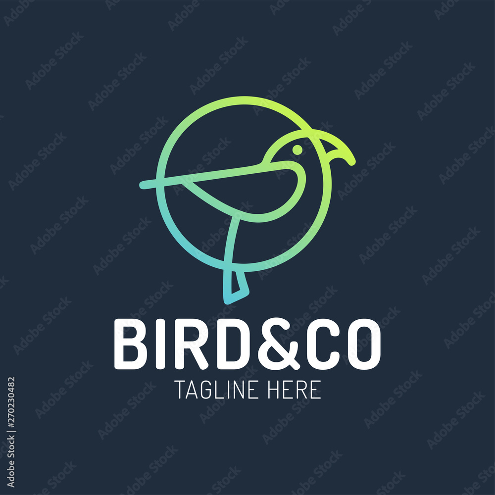 Poster bird logo design with circle shape concept template with linear concept style. vector illustration o