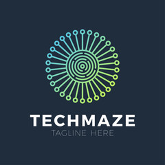 tech sun maze concept logotype template design. Business logo icon shape. circle maze simple logo illustration.
