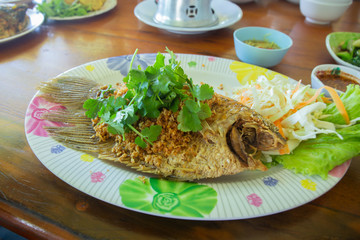 Deep fired seabass fish