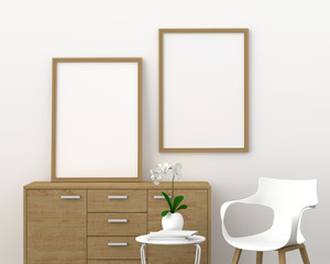 Two empty photo frame for mockup in modern living room, 3D render, 3D illustration