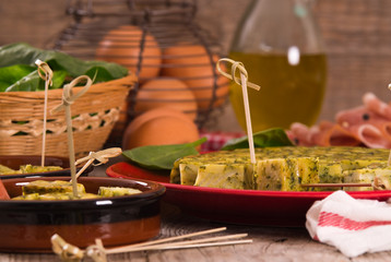 Spanish omelette with spinach.