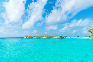 Plakat tropical Maldives resort hotel and island with beach and sea for holiday vacation concept