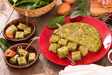 Spanish omelette with spinach.