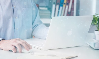 Woman typing computer.