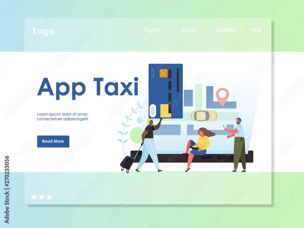 Poster app taxi vector website landing page design template