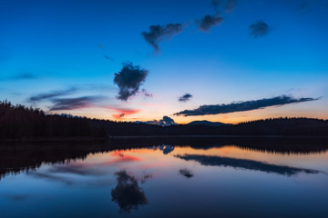 Fototapeta na wymiar Colorful sunset with reflection over mountain lake