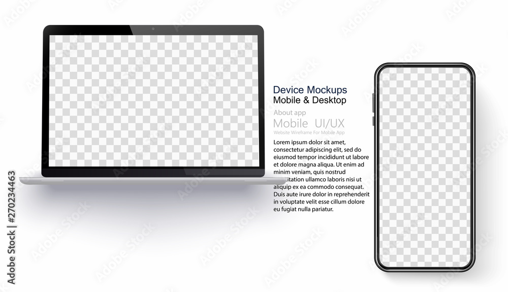 Poster realistic laptop and smartphone isolated on transparent background. vector mockup. vector illustrati