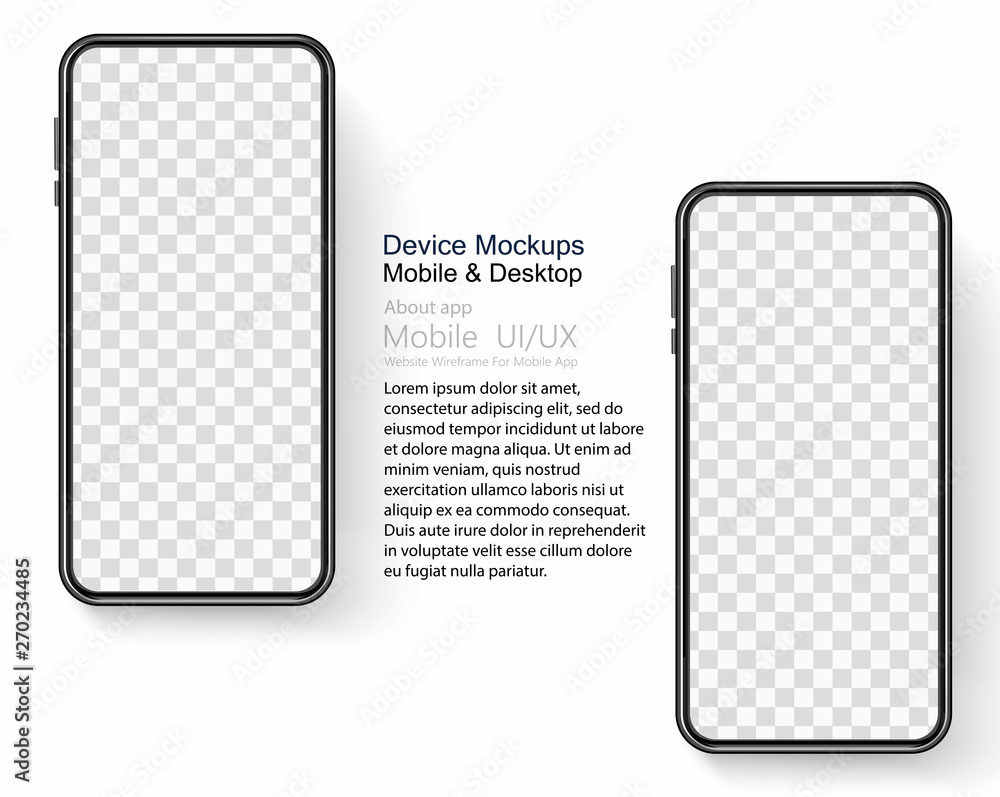 Poster white smartphone with realistic drop shadow mock up isolated on white background