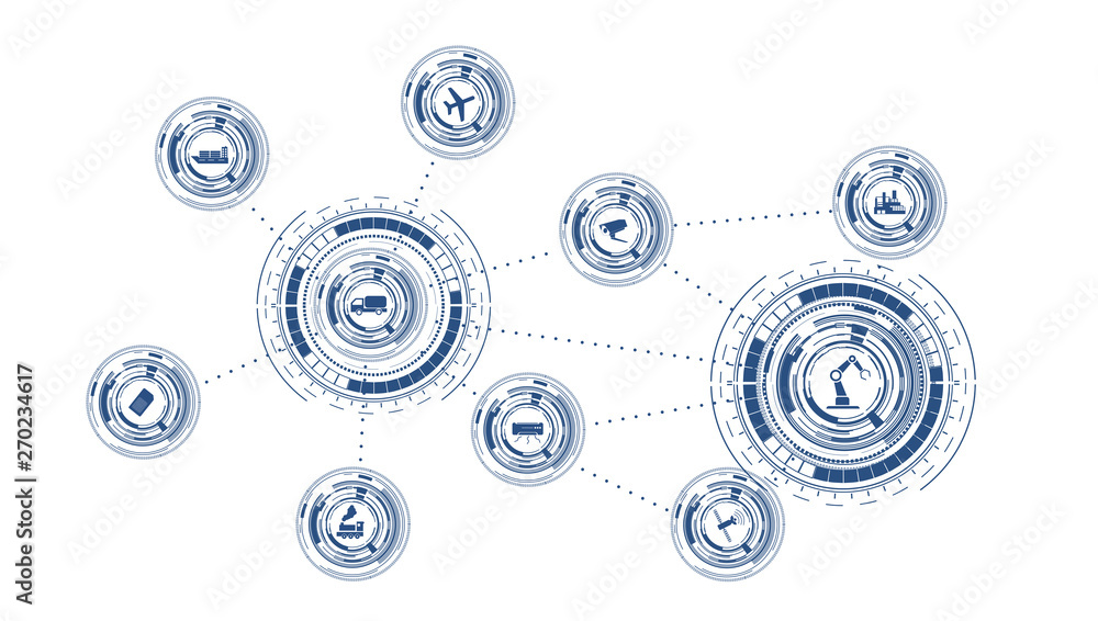 Poster the concept of connection and electronic devices. internet of things devices and connectivity concep