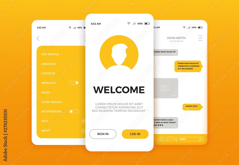Poster mobile app user interface screen design. mobile ui kit with welcome window, registration, home page,