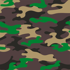 Fototapeta premium Military camouflage seamless pattern. Khaki texture. Trendy background. Abstract color vector illustration. For design wallpaper, wrapping paper, fabric.