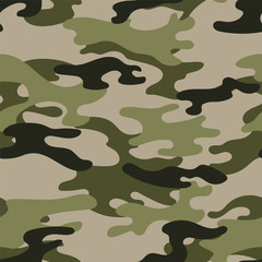 Military camouflage seamless pattern. Khaki texture. Trendy background. Abstract color vector illustration. For design wallpaper, wrapping paper, fabric.