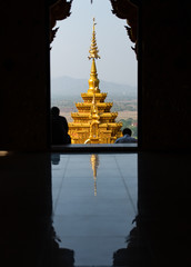 Temple on the top of the mountain in buddhist temple is beautiful buddha and sparkling light to...