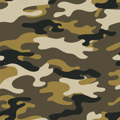 Military camouflage seamless pattern. Khaki texture. Trendy background. Abstract color vector illustration. For design wallpaper, wrapping paper, fabric.