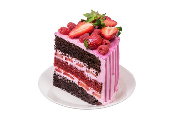 Fruit pink cake, for a birthday, from strawberry.